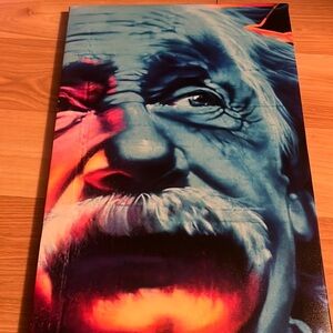 Albert Einstein Wallpaper street mural for wall with wooden frame. 10"x 16"